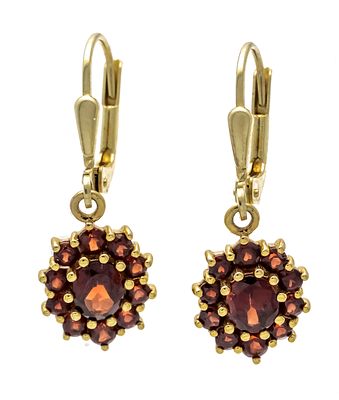 Garnet earrings GG 333/000 with oval and round faceted garnets 4.9 - 2 mm, L. 27 mm, 2.2 g