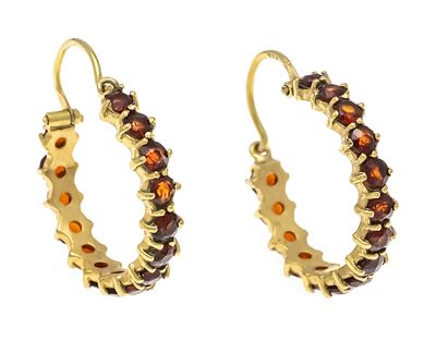 Garnet hoop earrings GG 333/000 with round faceted garnets 2.8 mm, L. 20 mm, 2.1 g