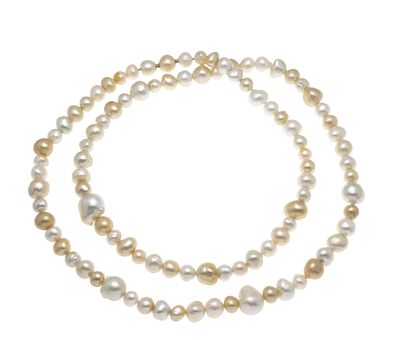 Multicolor cultured pearl necklace with Nittel patent interchangeable clasp in a pearl, strand 