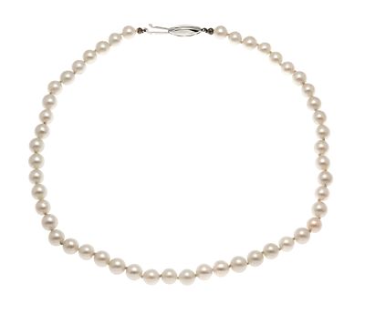 Akoya necklace with GG/WG 585/000 pin clasp with Akoya pearls 7.3–7.0 mm, L. 41 cm, 27.8 g
