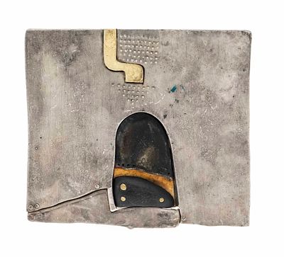 Carl Heinz Reister artist brooch circa 1970 silver with gold and copper, partially blackened 