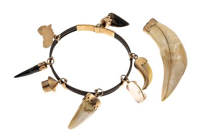 2-piece set of predator tooth jewelry GG 375/000 and 333/000 unstamped, tested, 1 pendant with 