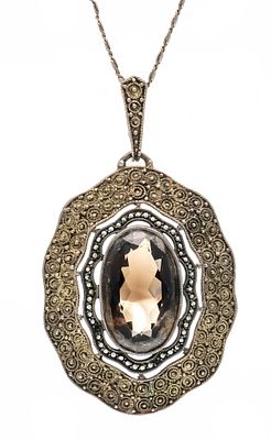 Fahrner smoky quartz pendant, 925/000 silver, hallmarked ''Original Fahrner,'' with one oval 