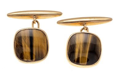 Tiger's eye cufflinks GG 375/000 with 2 square tiger's eye cabochons 13.2 mm, 6.5 g