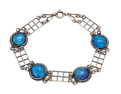 Bracelet, silver 925/000, stamped ''sterling silver England,'' with 4 round blue glass 