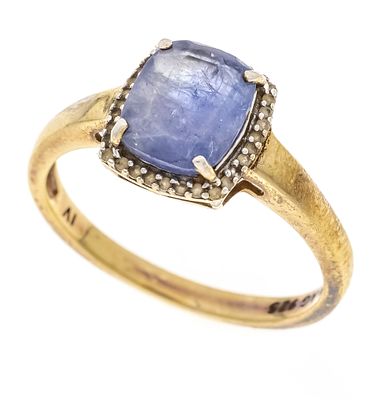 Harry Ivens gemstone ring, 925/000 silver, gold-plated, with a cushion-shaped faceted purple 