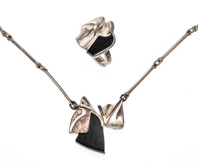 2-piece Lapponia set, 925/000 silver, partially gold-plated, necklace with hook clasp, L. 40 cm 
