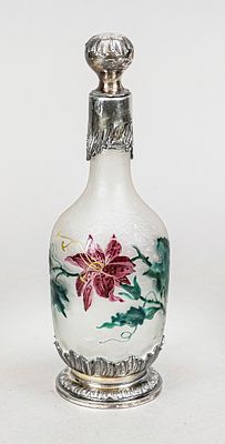 Flask with mounting, early 20th century, plated, round domed base, neck and stopper mounting 