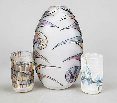 Three unique glass objects, late 20th century, designed by Wiebke Vogt (Berlin glass artist), 2 