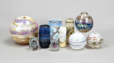 Set of ten artist's glasses, 1970s/80s, designed by Pavel Molnar (*1940), various shapes and 