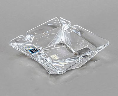 Ashtray, France, 2nd half of the 20th century, Sevres, square shape, clear glass, adhesive 