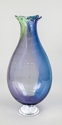 Large vase, Sweden, second half of the 20th century, round base, flattened teardrop shape, wavy 