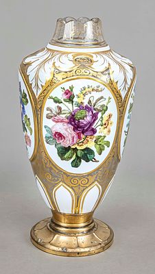 Vase, 1st half of the 20th century, Moser (?), on a round metal base, body with widening walls 