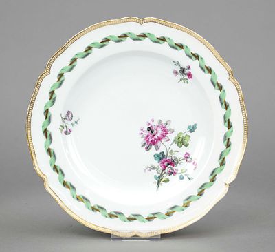 Dessert plate, KPM Berlin, circa 1780-1800, 1st choice, English smooth shape, floral painting 