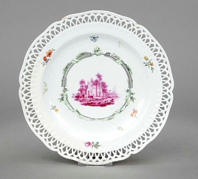 Dessert plate, KPM Berlin, circa 1780, 1st choice, English smooth shape with pointed arch 