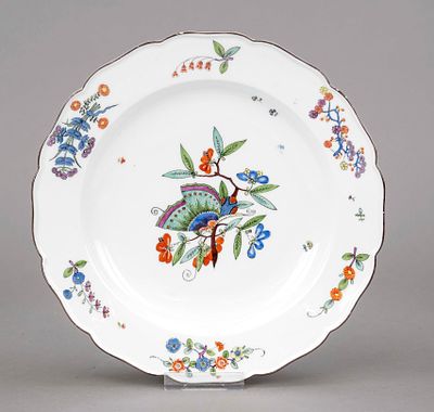 Plate, KPM Berlin, circa 1780-1800, 1st choice, English smooth shape, polychrome painting in 