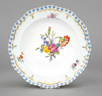 Soup plate, KPM Berlin, circa 1780, first choice, K&ouml;nigsglatt shape, polychrome floral painting 