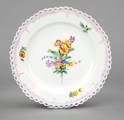 Dessert plate, KPM Berlin, 19th century, 1st choice, royal smooth, polychrome flower painting 