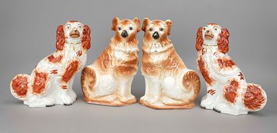 Two large pairs of mantel dogs, so-called captain's dogs, Staffordshire, England, 19th century 