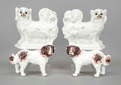 Two pairs of mantel dogs, so-called captain's dogs, Staffordshire, England, 19th century 