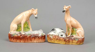 Pair of hunting dogs, Staffordshire, England, 1st half of the 19th century, earthenware 