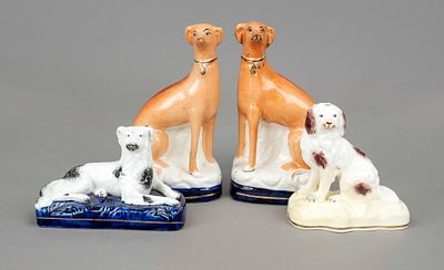 Four dogs, Staffordshire, England, 1st half of the 19th century, earthenware, painted in color 