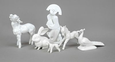 Six white figures, young donkey, Meissen, marked after 1934, 1st choice, designed by Erich 