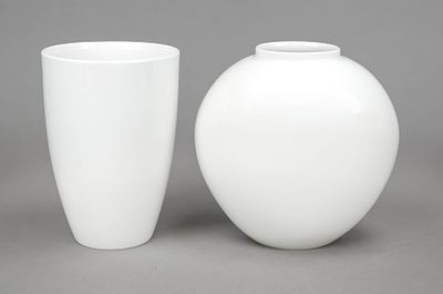 Two vases, KPM Berlin, white, heart-shaped vase, marked before 1945, second choice, designed by 