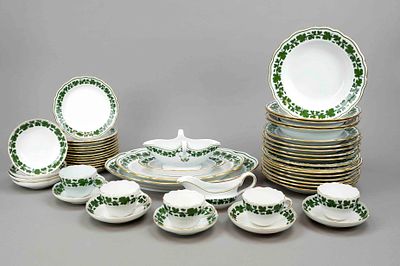 Dinner and coffee service for 5-13 people, 49 pieces, Meissen, 11x knob swords 1850-1924, 38x 