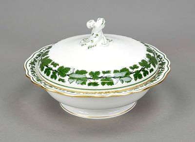 Round lidded tureen, Meissen, marked after 1934, second choice, new cutout shape, vine leaf 