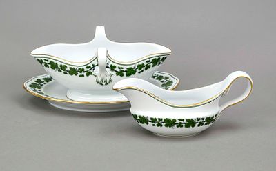 Two sauce boats, Meissen, marked after 1934, first choice, new cutout shape, vine leaf 