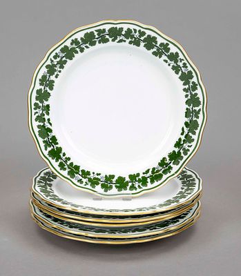 Six dinner plates, Meissen, knob swords 1850-1924, 1st choice, form: new cut, decoration: vine 