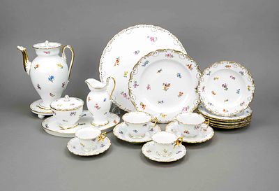 Coffee and mocha service for 6 people, 37 pieces, Meissen, mostly Pfeiffer marks 1924-34, first 