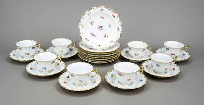Eight coffee sets, 24 pcs., Meissen, mostly Pfeiffer marks 1924-34, first choice, curved shape 