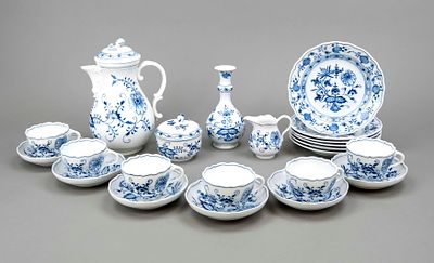 Coffee service for 6 people, 22 pieces, Meissen, 20th century, mostly 1st choice, Neuer 
