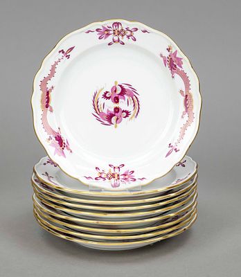 Nine dessert plates, Meissen, marks 1957-72, 1st choice, form Neuer Ausschnitt, decoration 