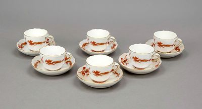 Six mocha cups with saucers, Meissen, marked 1953-57, 1st choice, form: Neuer Ausschnitt 