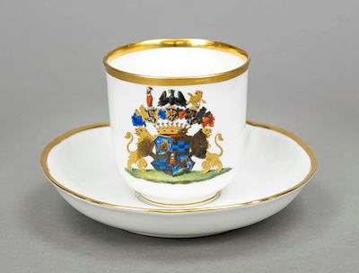 Large coat of arms cup with saucer, KPM Berlin, penny mark 1849-70, 1st choice, mug shape with 