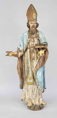 Large Baroque statue of Saint Martin of Tours, 18th century, dressed in pontifical robes with 