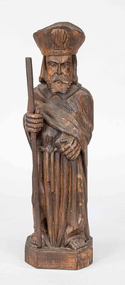 Statue of a saint, circa 1900, Saint James the Elder as patron saint of pilgrims, dark stained 
