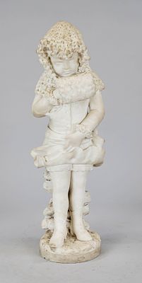 Unknown 19th-century sculptor, sculpture of a child in winter clothing, marble, unsigned 