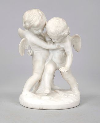 Jean Antoine Hudon (1741-1828), after, two fighting cherubs, white marble, fully sculpted, 19th 