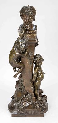 Henri Pernot (1859-1937), ''Surpris!'', large group of two small children who are afraid of a 