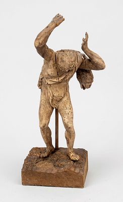 18th-century sculptor, Atlas carrying the vault of heaven, probably lime wood, carved in the 