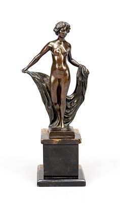 R. Katzgraber, 1st half of the 20th century, female nude with cloth, dark patinated bronze on 