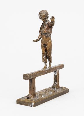 Unknown Viennese sculptor, circa 1900, balancing boy, patinated bronze, foundry mark 
