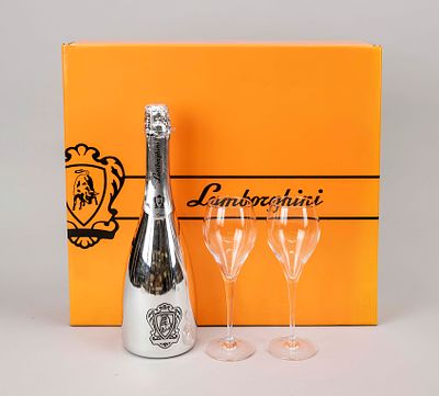 Lamborghini drinking set, 2nd half of the 20th century. 1 bottle of Pinot Chardonnay Vino 