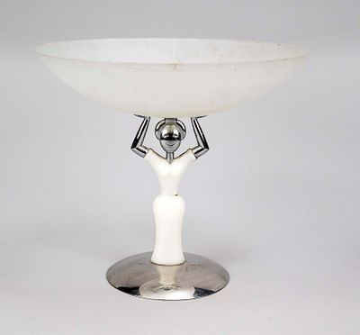 Figurative table centerpiece by Bugatti, 2nd half of the 20th century, metal, glass, and 