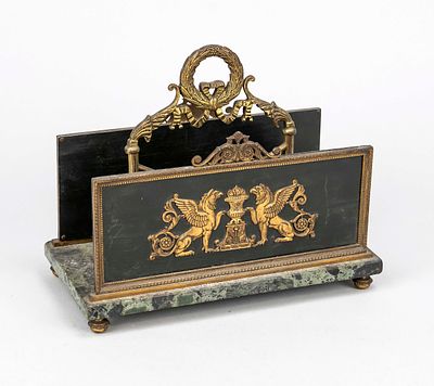 Letter holder, 1st half of the 19th century, marble and bronze, partially blackened or gilded. 