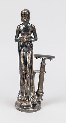 Figurative Art Deco safety razor holder, early 20th century, silver-plated copper, darkened and 